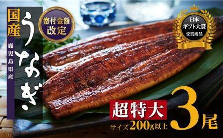 鹿児島県産長蒲焼特大3尾(200g以上×3尾)[鰻 国産うなぎ蒲焼き たれ うな重 ひつまぶし ウナギ 蒲焼 特大 人気 おすすめ 鹿児島県 大崎町 A932]