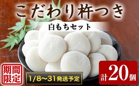 [0105405a-b]期間限定!こだわり杵つき白もちセット (計20個・5個×4袋) 餅 もち 真空パック もち米 [茶いっぺ]