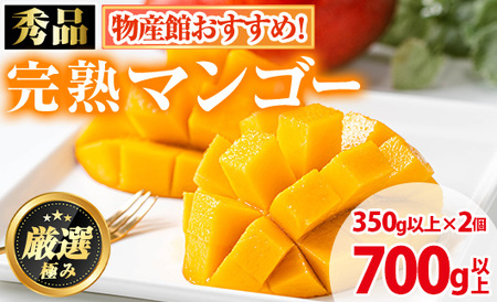 [0125938a][先行予約・数量限定]鹿児島県産南国の恵み完熟マンゴー(秀品・350g以上×2個) 果物 フルーツ 果実 冷蔵 デザート 国産 [東串良物産館ルピノンの里]