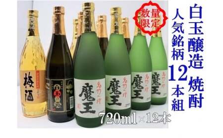 [数量限定]No.6008-1 白玉醸造 魔王4本入り 人気銘柄12本セット(4合瓶)