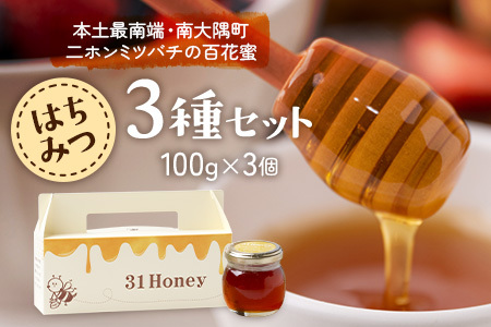 [数量限定]日本みつばち蜂蜜 31Honey(サーティーワン ハニー) ハチミツ3種セット(100g×3個)|はちみつ 日本みつばち 養蜂 百花蜜 瓶詰 産地直送 常温 鹿児島県 南大隅町 南大隅町日本みつばち研究会 MM-1