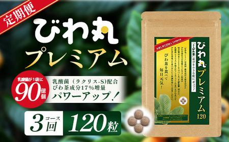 [定期便 全3回]≪3ヶ月連続で毎月お届け≫ びわ丸プレミアム ≪1回あたり(120粒入×1袋) ≫ 健康補助食品 びわ茶含有加工食品 TO-10-NP