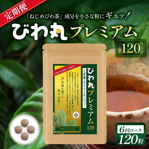 【定期便 全6回】≪6ヶ月連続で毎月お届け≫ びわ丸プレミアム ≪1回あたり(120粒入×1袋) ≫  健康補助食品 びわ茶含有加工食品 TO-11-NP | 国産 びわ茶 びわの葉 サプリメント 乳酸菌 ノンカフェイン ポリフェノール ネコポス 鹿児島県 南大隅町 十津川農場