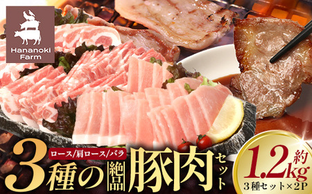 3種の絶品豚肉セット(ロース・肩ロース・豚バラ)約1,200g HK-29│ 豚 ぶた 肉 焼肉 食べ比べ 厳選 肩 豚バラ 部位別 焼肉屋さん ギフト セット BBQ バーベキュー お弁当 国産 ノウフク 農福連携 鹿児島県 南大隅町 第2花の木ファーム
