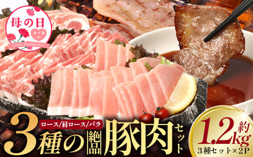[母の日ギフト]3種の絶品豚肉セット(ロース・肩ロース・豚バラ)約1,200g HK-29-mo│ 母の日 豚 ぶた 肉 焼肉 食べ比べ 厳選 部位別 焼肉屋さん ギフト セット BBQ バーベキュー お弁当 国産 ノウフク 農福連携 鹿児島県 南大隅町 第2花の木ファーム