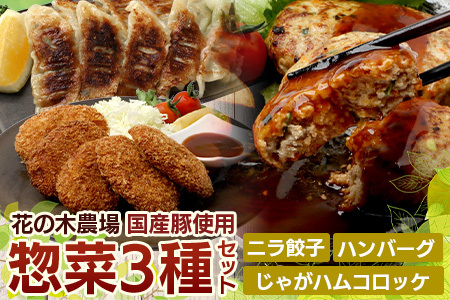 花の木農場 惣菜セット /ニラ餃子(10個入り×2) ハンバーグ(3個入り×1) じゃがハムコロッケ(5個入り×1) |国産 ぎょうざ ハンバーグ コロッケ