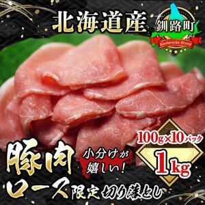[毎月定期便]北海道産 豚ロース 切り落とし 100g×10パック(合計1kg)全3回[配送不可地域:離島]