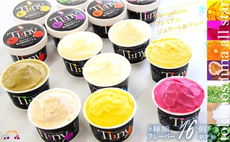 〜島の素材をそのままに〜プレミアムジェラート&ソルベ(16個)( アイス スイーツ スイーツ 食べ比べ 8種類 マンゴー パッションフルーツ ドラゴンフルーツ ラムレーズン タンカン 塩 アイスクリーム 洋菓子 徳之島 奄美 鹿児島 )