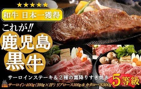 [年末配送!] 和牛日本一獲得 5等級 これが!!鹿児島黒牛 サーロインステーキ&2種の霜降り「すき焼き」(サーロイン400g(200g×2P)&リブロース300g&カタロース300g) ( 12月配送 年末 年始 お正月 5等級 黒牛 黒毛和牛 牛肉 日本一 全国和牛能力共進会 徳之島 奄美 鹿児島 すき焼き しゃぶしゃぶ スライス ステーキ 霜降り 食べ比べ JA食肉かごしま )