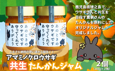 [徳之島町オリジナル!]アマミノクロウサギ共生たんかんジャム 2個(160g×2瓶) ( ジャム アマミノクロウサギ ウサギ うさぎ 共生 自然保護 共に暮らす パン たんかん パッションフルーツ フルーツ 果物 島 濃厚 美味しい 徳之島 鹿児島 美農里館 世界自然遺産 武蔵野大学 )