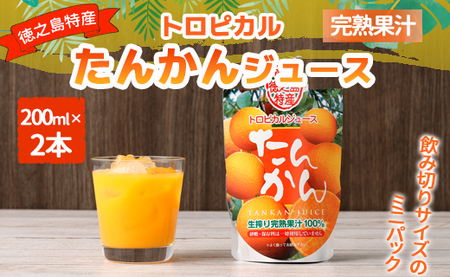 天城町産 生搾り完熟果汁100% 宝果樹園 ミニタンカンジュース 2本セット(200ml×2本) 合計約400ml タンカン 果汁飲料 たんかん 果汁100% ジュース 飲み物 ドリンク 果物 くだもの セット 九州 鹿児島県 天城町 常温