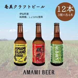 奄美クラフトビール　3種〈純黒糖・長命草・島ばなな〉330ml　各4本　計12本【配送不可地域：離島】【1419437】