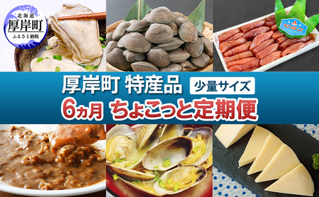 厚岸町 特産品 少量サイズ 6ヵ月 ちょこっと 定期便 [牡蠣 かき むき身 あさり アサリ たらこ タラコ 切子 カレー チーズ ゴーダチーズ 魚貝類 海の幸 乳製品 レトルト]