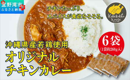 沖縄県産若鶏使用 オリジナルチキンカレー (1袋 約260g) 6袋セット | とりの丸焼こけこっこハウス | トマトベース オリジナル スパイス お肉たっぷり にんにくたっぷり 辛さ控え目 ヘルシー | 沖縄県 宜野湾市 | 冷凍 送料無料