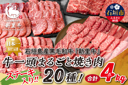 石垣島産 黒毛和牛 新里牛 まるごと焼き肉20種!贅沢食べ比べ 合計4kg