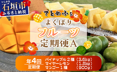 《年4回発送》島のおいしいを贅沢に！パイナップル2種とマンゴー、青切りマイヤーレモンのよくばり定期便