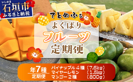 《年7回発送》島のおいしいを贅沢に！大満足のパイナップル4種とマンゴー2種、マイヤーレモンの定期便