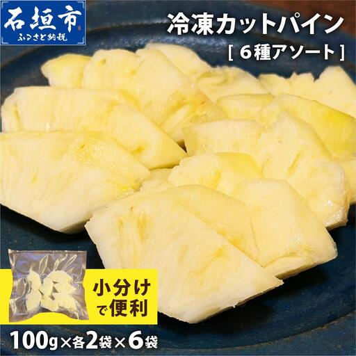 《7月以降発送》袋をあければそこは南国！ 贅沢に完熟パイン6種類をカットして小分け、詰め合わせを大容量でお届け！ 100g各2パックずつ×6種類 合計12パック  TF-110 冷凍カットパイン（6種アソート）100g×各2袋×6種 | スナックパイン ピーチパイン ジュワリーパイン てとの黄金パイン ゴールドバレル サンドルチェ アソート 南国 フルーツ 沖縄県 石垣市 石垣島