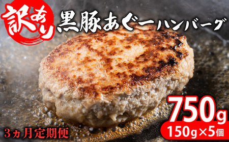 [3ヵ月定期便][訳あり]あぐー豚肉ハンバーグ 750g(150g×5個) 簡易包装シリーズ[黒豚あぐー] 訳アリ 豚 簡易包装 SDGS ハンバーグ 名護市 銘柄豚肉 簡単調理 簡単料理 おかず 食品 国産 県産 真空パック 沖縄 おきなわ 送料無料 やんばる 人気