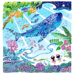 [琉球イラストレーション] 与儀勝之 『天を見上げて / Imagine Paradise』 額装Mサイズ インテリア インテリア インテリア インテリア インテリア