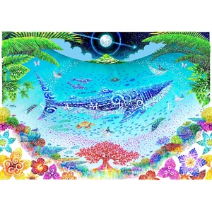 [琉球イラストレーション] 与儀勝之 『海の星 〜満月の夜〜 / Star of the Sea - Night of Full Moon -』 額装Mサイズ インテリア 雑貨 アート おしゃれ おすすめ 沖縄市 / yogima office[BCAI008]