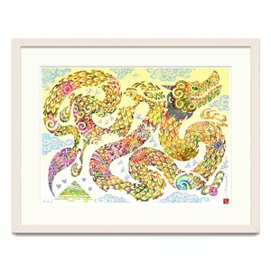 [琉球イラストレーション] 与儀勝之 『黄龍 / Yellow Dragon』 額装LLサイズ インテリア 雑貨 アート おしゃれ おすすめ 沖縄市 / yogima office[BCAI026]