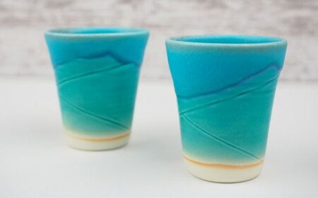うるま陶器　琉球焼　青の器　フリーカップ（ペア）