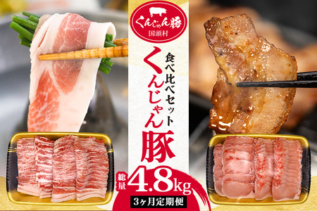 [3ヶ月定期便]「くんじゃん豚」しゃぶしゃぶ/焼肉 食べ比べセット1.6kg(バラ・ロース)総量4.8kg