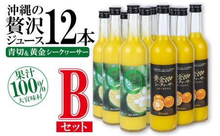 沖縄の贅沢ジュース 12本 Bセット[青切シークヮサー・黄金シークヮサー 各6本] KS1010 青切り 黄金 くがに シークヮーサー 熱中症対策 ノビレチン ストレート 調味料 ジュース 飲み物 お取り寄せ お土産 ドレッシング 果物 くだもの ご当地 やんばる 調理 トロピカル 南国