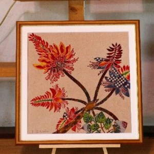 芭蕉紙紅型染「沖縄の花」シリーズ[デイゴ]37cm額