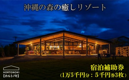 【ホルトノキ】沖縄の森の癒しリゾート宿泊補助券（１万５千円分：５千円券３枚）