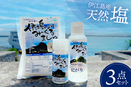 塩 天然塩 みーぐるましゅ 3点セット 塩 200g ボトル 20g にがり 100ml [伊江島物産センター 沖縄県 伊江村 ie47bde210013] ソルト 調味料 海 しお