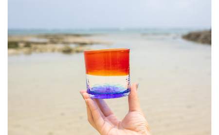 [RYUKYU GLASS WORKS 海風]残波の夕日ロックグラス(青)