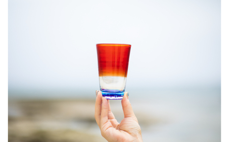 [RYUKYU GLASS WORKS 海風]残波の夕日ビアグラス(青)