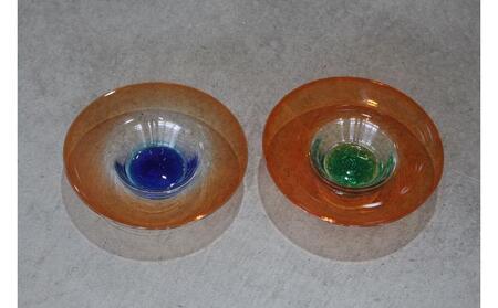 [RYUKYU GLASS WORKS 海風]残波の夕日ディーププレート青・緑(2枚セット) 読谷村 琉球ガラス 食器 セット商品 色違い有 ガラス工房 GALA青い海 沖縄 伝統工芸品 アップグレード プレゼントに 手作り 人気商品 キレイ 夕焼け ギフトに 2枚組 オススメ 涼し気