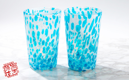 [琉球ガラス]源河源吉 海の雫 水色(ビア2個セット)