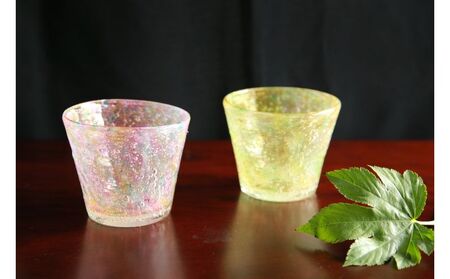 [ガラス工房雫]泡花口広カップ[ガジュマル&月桃]2個セット