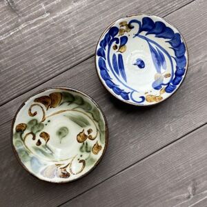 やちむん 唐草紋様 5寸皿(染付)2枚セット 青/緑