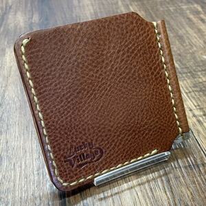 イタリアンレザー製マネークリップ 職人手作りの本革財布・プレゼントにも最適 ブラウン 茶色