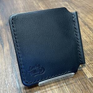 イタリアンレザー製マネークリップ 職人手作りの本革財布・プレゼントにも最適 ブラック 黒色