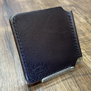 イタリアンレザー製マネークリップ 職人手作りの本革財布・プレゼントにも最適 ダークブラウン 焦茶