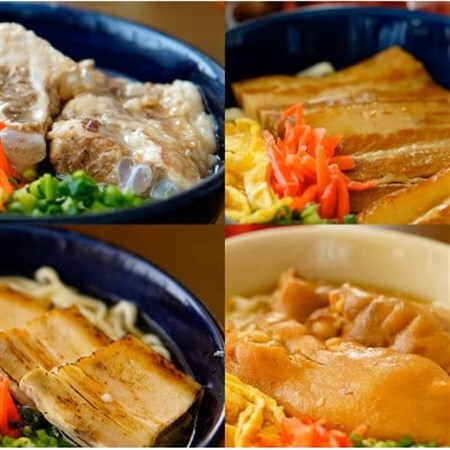 沖縄そば4種食べ比べセット(塩なんこつソーキ・三枚肉・炙りスーチカー・てびち)[配送不可地域:離島]