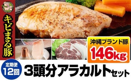 [定期便:12回]沖縄キビまる豚3頭分アラカルトセット(約146kg)