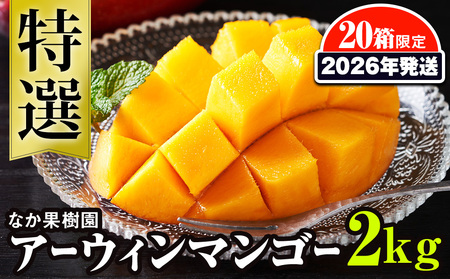 【2026年発送】なか果樹園　特選　アーウィンマンゴー2kg　限定20箱