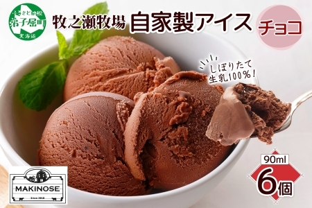 3220. 牧之瀬牧場 自家製アイス チョコ 90ml 6個 アイス 氷菓子 チョコ味 チョコレート フレーバー 牧場 手作り セット おやつ デザート スイーツ 冷凍 ギフト 送料無料 北海道 弟子屈町