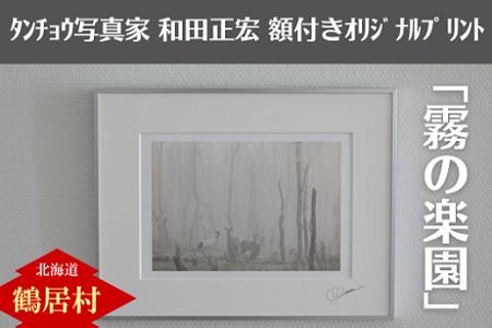 鶴居村 タンチョウ写真家 和田正宏 額付きオリジナルプリント「霧の楽園」(サイン入り)