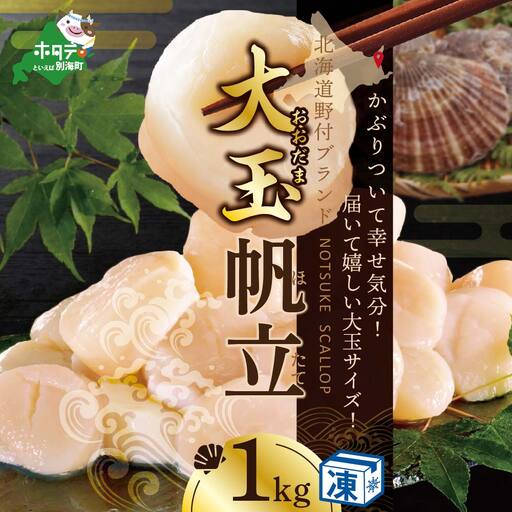 北海道 冷凍ホタテ 貝柱 大玉（Sサイズ）ホタテ 1kg（ ほたて ホタテ 帆立 貝柱 北海道 野付 人気 ふるさと納税 ）