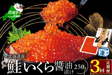 [定期便 3ヵ月][250g×1パック 3回 お届け]計750g 漁協 直送!本場「北海道」 いくら 醤油漬け[NKM03NQ05]( いくら 醤油漬け イクラ 鮭卵 北海道 別海町 野付 人気 ふるさと納税 )