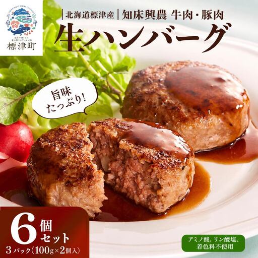 【生ハンバーグ】北海道産牛ハンバーグ 6個セット　