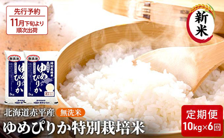 【先行予約2024年産米・11月より順次出荷】無洗米 北海道赤平産 ゆめぴりか 10kg (5kg×2袋) 特別栽培米 【6回お届け】 米 北海道 定期便